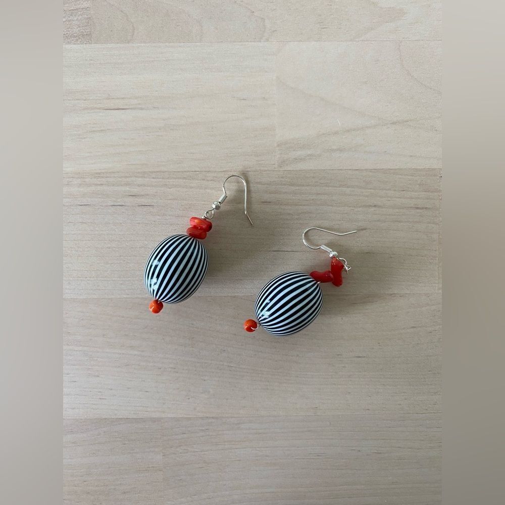 Striped Handmade Artisan Glass & Bead Earrings